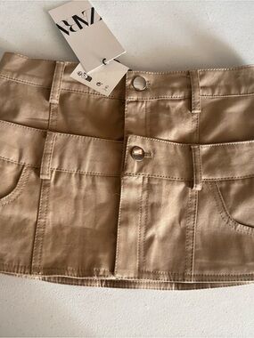 ZARA Tan Utility Mini Skirt with Button Front